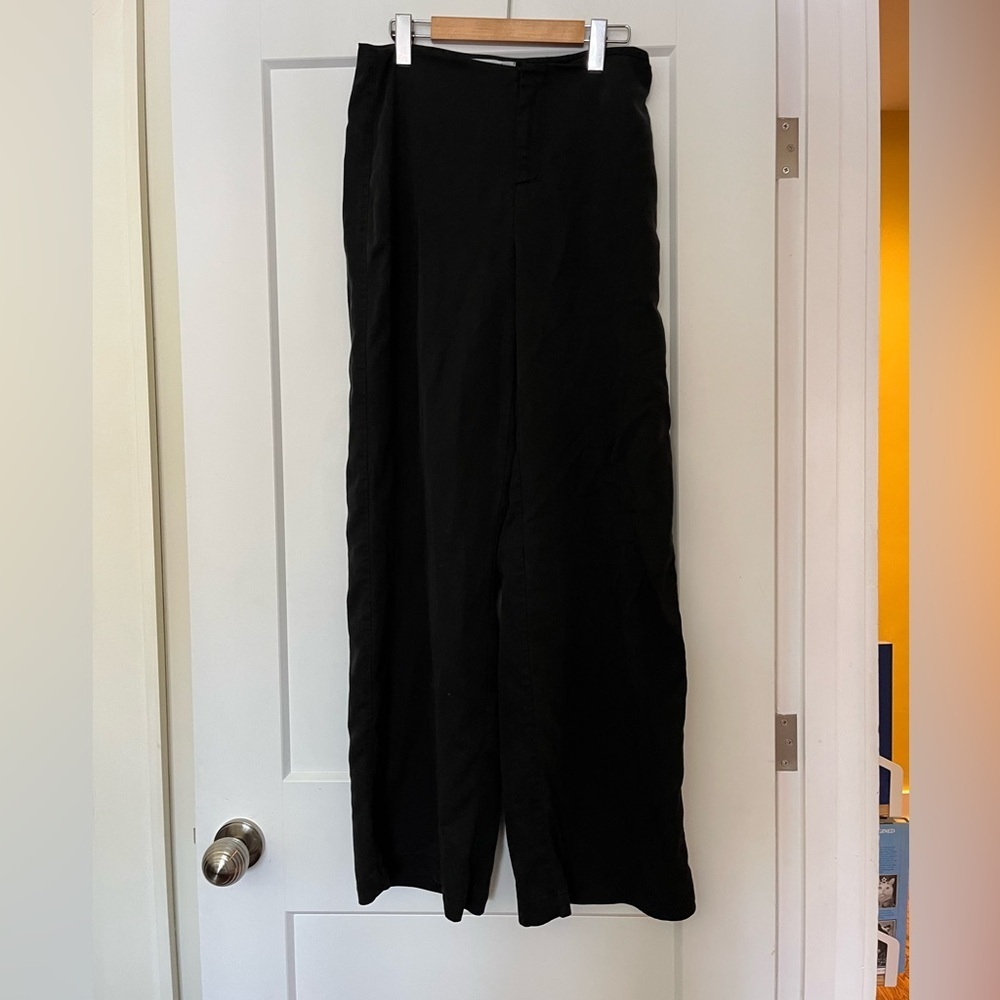 Reformation Lyocell Flat-Front Flowy Wide Leg Pants Black 4